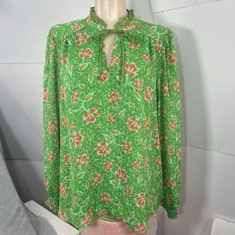 Joie womens lime green floral blouse XL Career fairy cottagecore